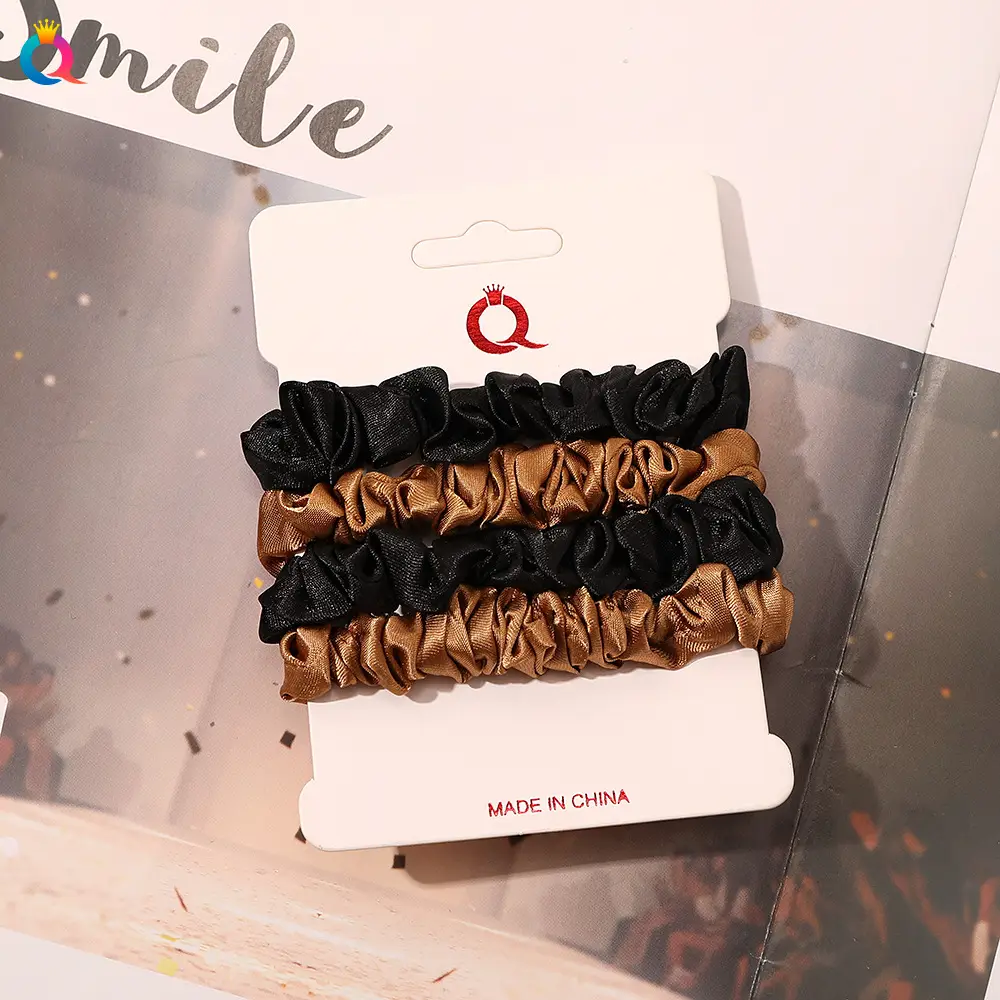 Satin Hair Ring Set for Girls Brown Loose Hair Ponytail