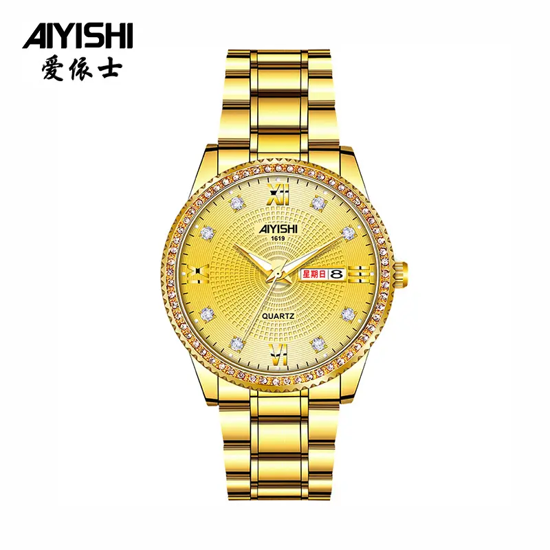 All-Gold Quartz Watch with Diamond Luminous Dial for Men - Image 8