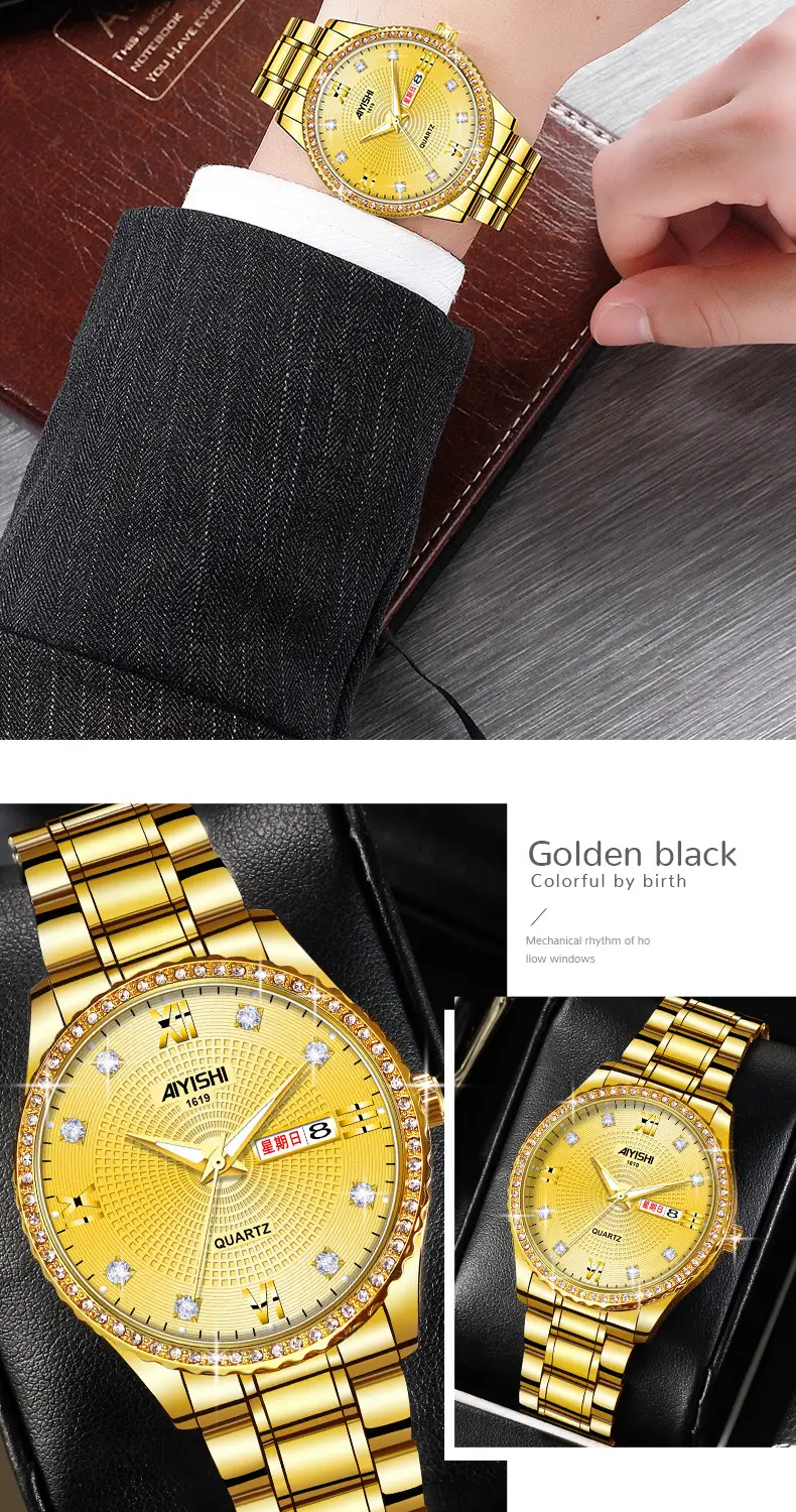 All-Gold Quartz Watch with Diamond Luminous Dial for Men — feature 14