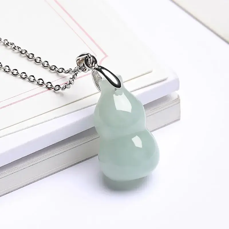Natural Burma Jade Gourd Pendant Necklace Ice Green - Image 4