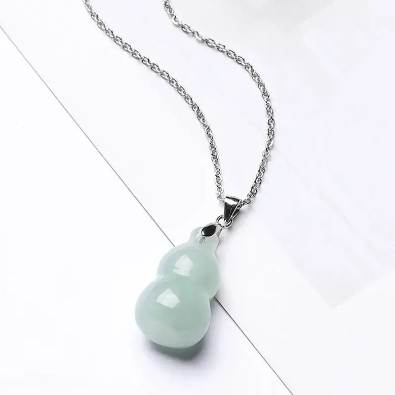 Natural Burma Jade Gourd Pendant Necklace Ice Green - Image 2