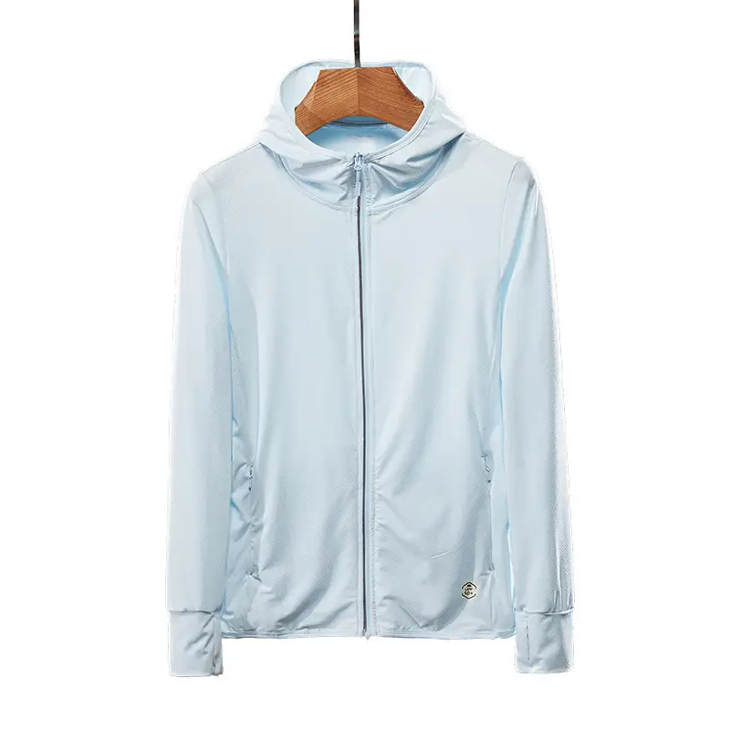 Men's Light Blue Full Zip Hoodie Sun Protection Coat