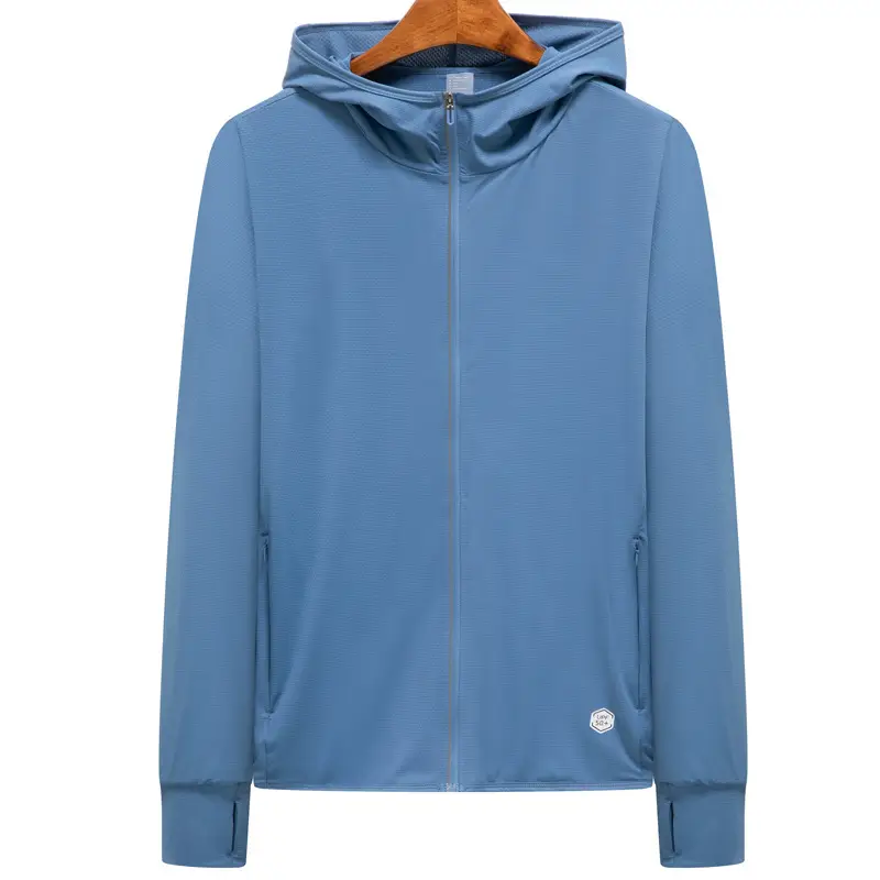 Men's Light Blue Full Zip Hoodie Sun Protection Coat