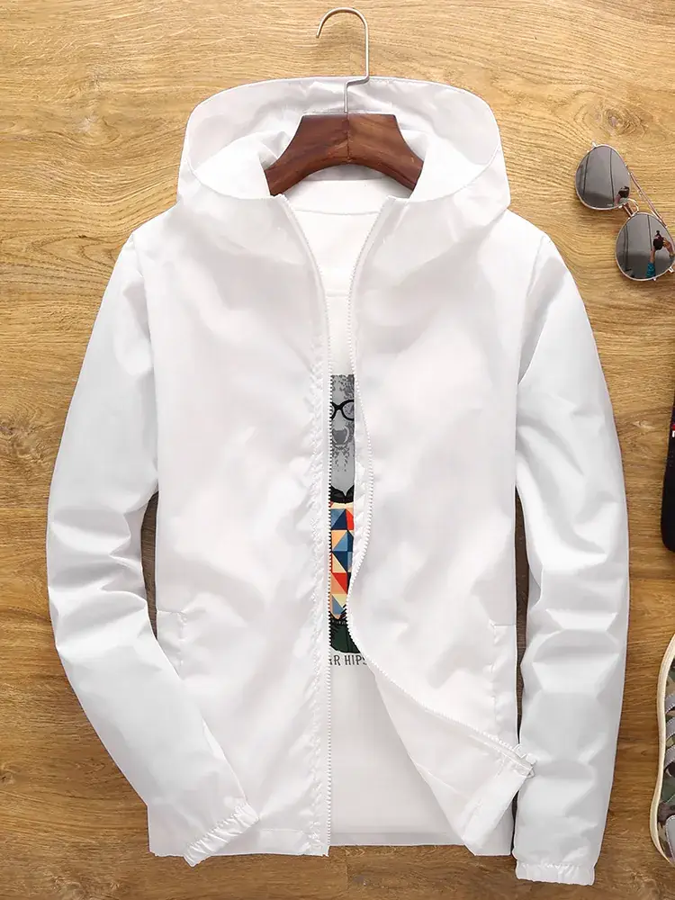 Men's White Hooded Jacket with Logo Print - Image 9