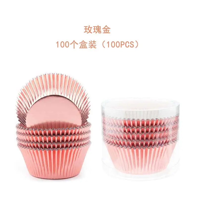 Rose Gold Cake Cup Set 100 Pcs Thick Aluminum Foil