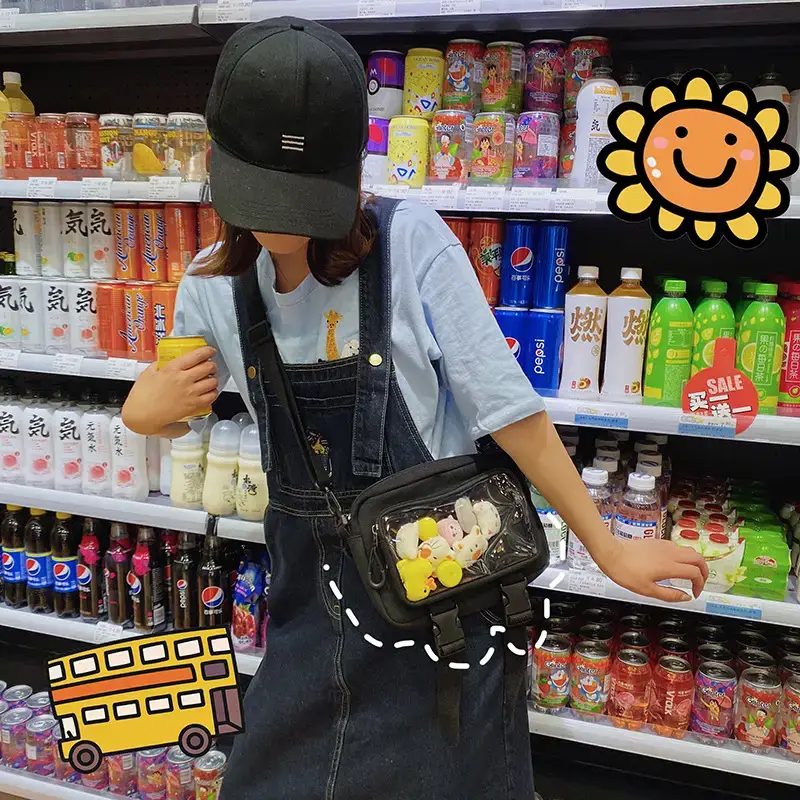 Women Cartoon Shoulder Bag Transparent K-Style Doll Bag
