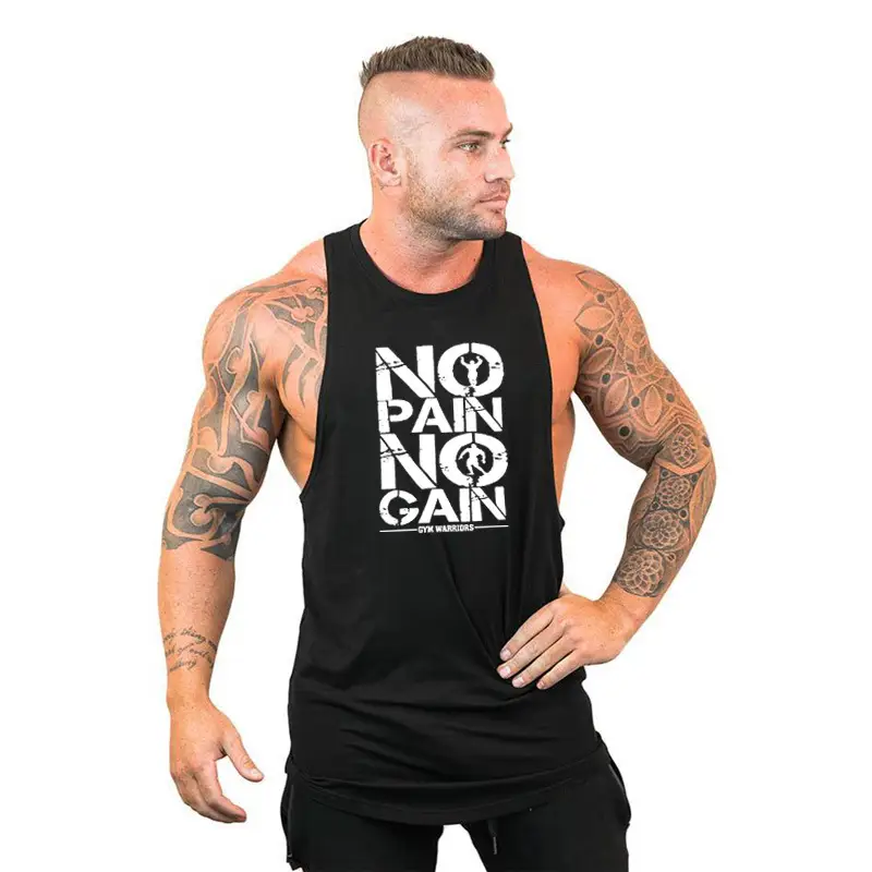 Men No Pain No Gain Sleeveless White Bodybuilder Vest