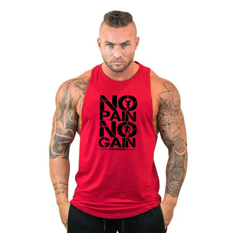 Men No Pain No Gain Sleeveless White Bodybuilder Vest