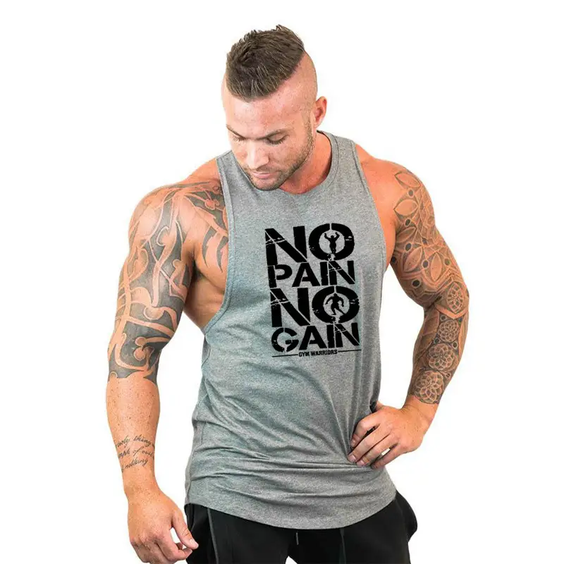 Men No Pain No Gain Sleeveless White Bodybuilder Vest