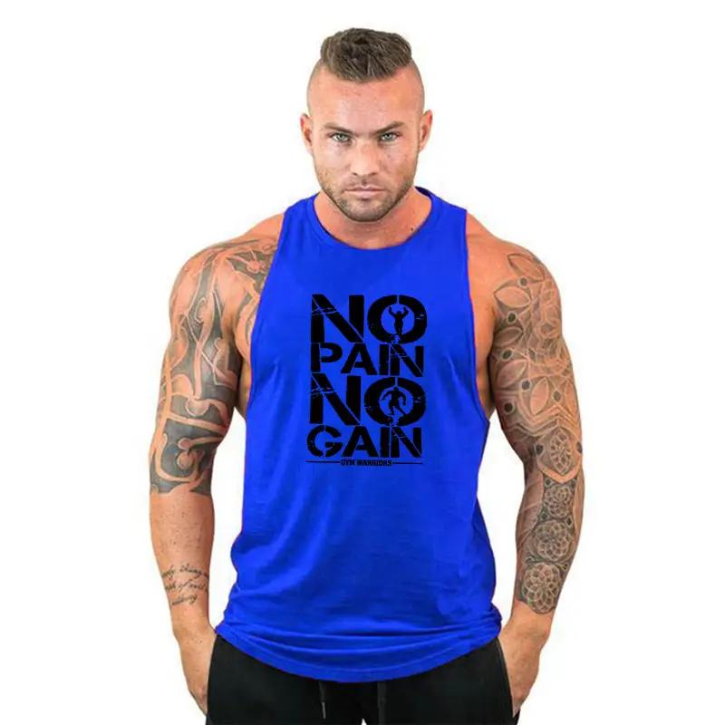 Men No Pain No Gain Sleeveless White Bodybuilder Vest