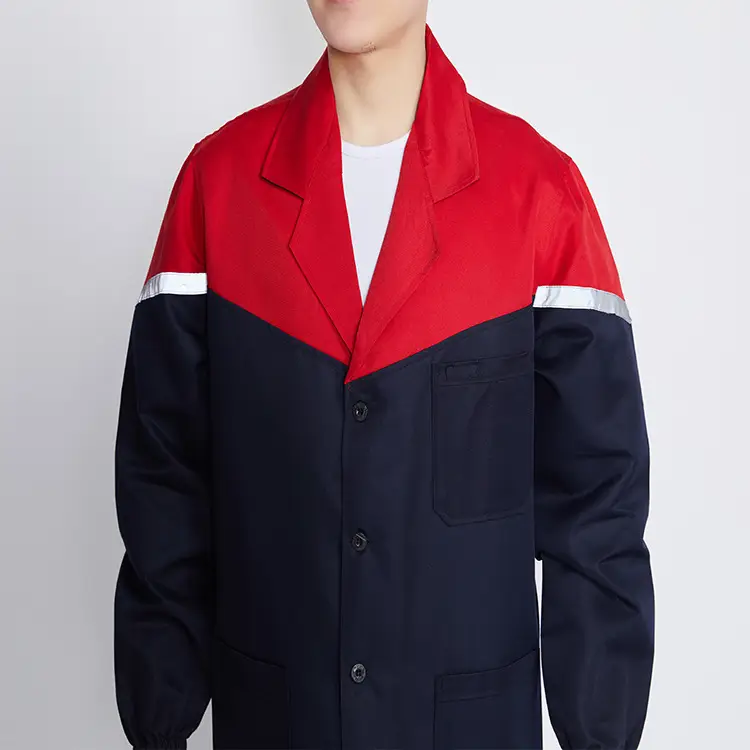 Spliced Red Navy Long Jacket for Men Women Dustproof - Image 3