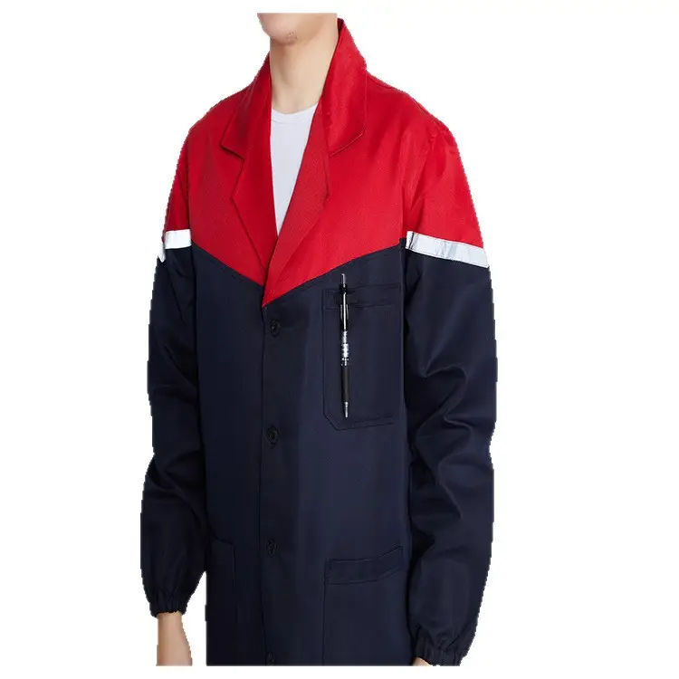 Spliced Red Navy Long Jacket for Men Women Dustproof - Image 5