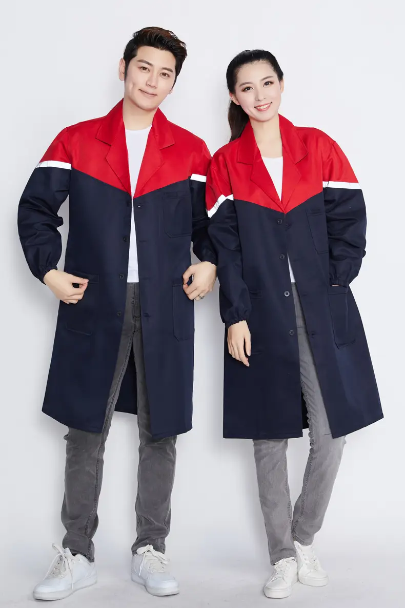 Spliced Red Navy Long Jacket for Men Women Dustproof — feature 6