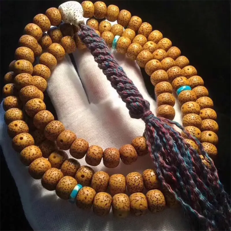 Old Yellow Gold Seed Open Star Moon Bodhi 108 Beads - Image 3
