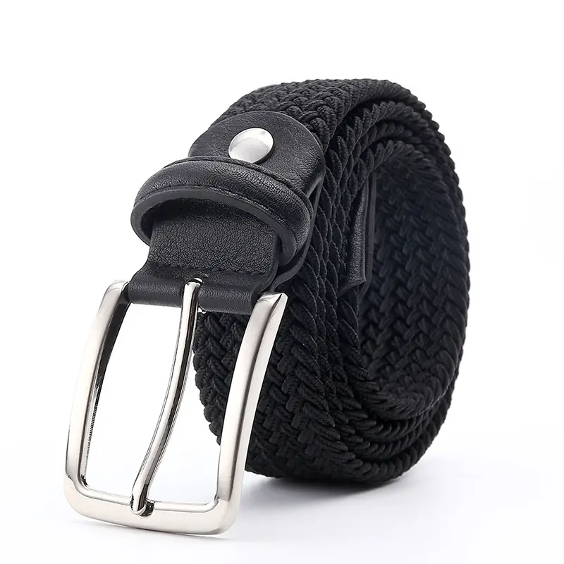 Men's Blue Yellow Braided Elastic Belt with Pin Buckle - Image 24