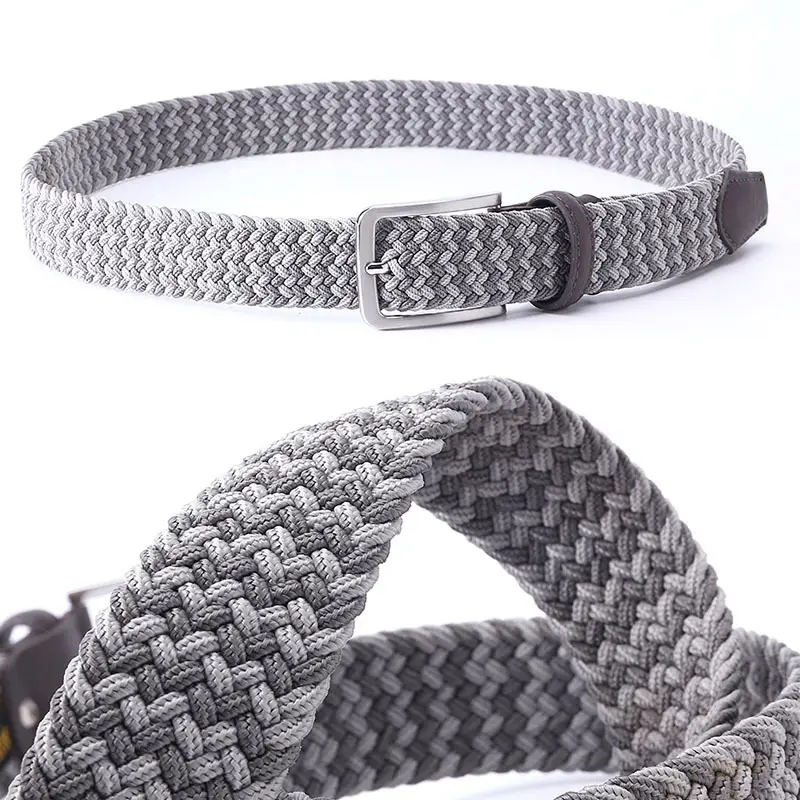 Men's Blue Yellow Braided Elastic Belt with Pin Buckle - Image 26