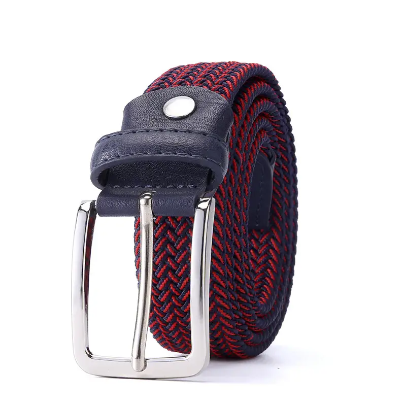 Men's Blue Yellow Braided Elastic Belt with Pin Buckle - Image 27