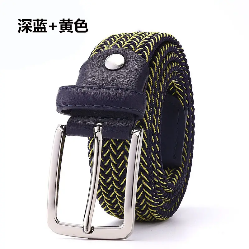 Men's Blue Yellow Braided Elastic Belt with Pin Buckle - Image 10