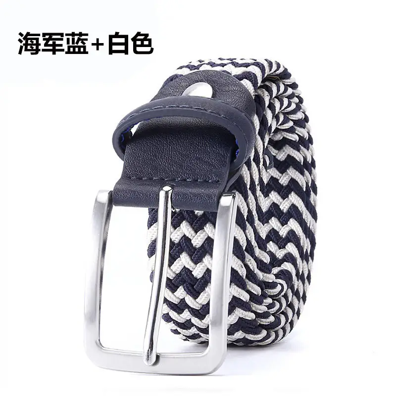 Men's Blue Yellow Braided Elastic Belt with Pin Buckle - Image 11