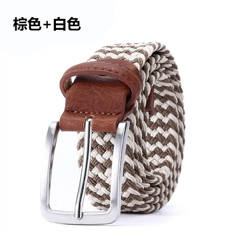 Men's Blue Yellow Braided Elastic Belt with Pin Buckle - Image 12