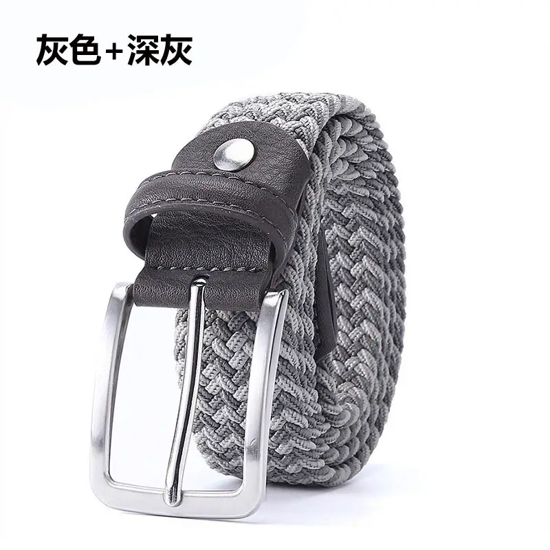 Men's Blue Yellow Braided Elastic Belt with Pin Buckle - Image 14