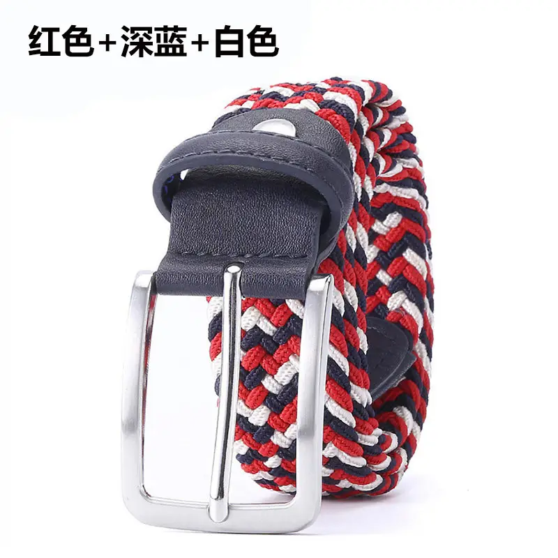 Men's Blue Yellow Braided Elastic Belt with Pin Buckle - Image 16