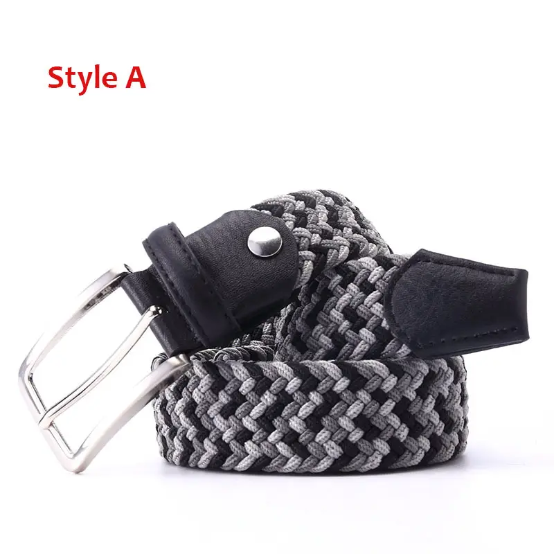 Men's Blue Yellow Braided Elastic Belt with Pin Buckle - Image 17