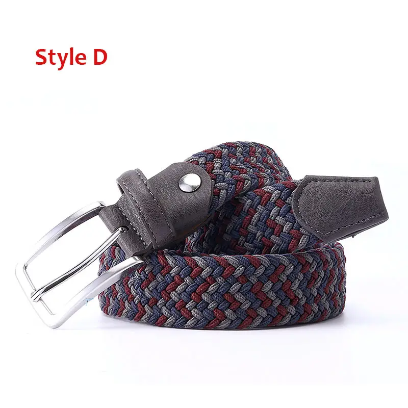 Men's Blue Yellow Braided Elastic Belt with Pin Buckle - Image 19