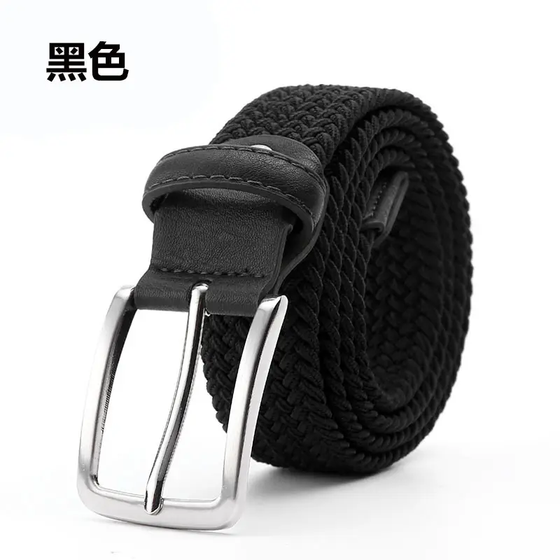 Men's Blue Yellow Braided Elastic Belt with Pin Buckle - Image 2