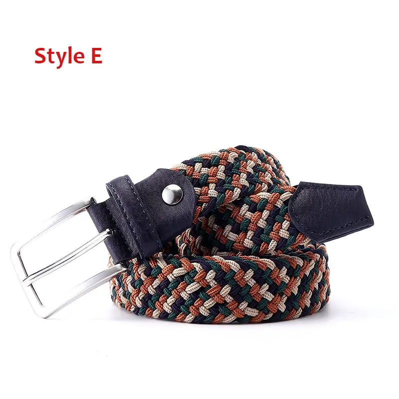 Men's Blue Yellow Braided Elastic Belt with Pin Buckle - Image 20