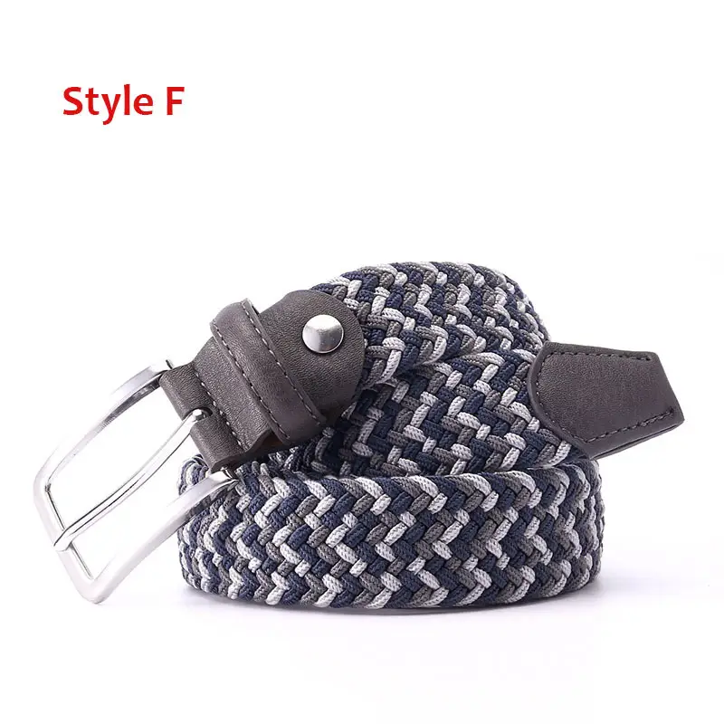 Men's Blue Yellow Braided Elastic Belt with Pin Buckle - Image 21