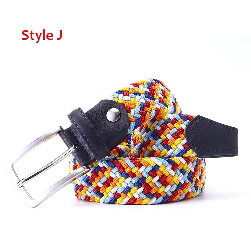 Men's Blue Yellow Braided Elastic Belt with Pin Buckle - Image 22