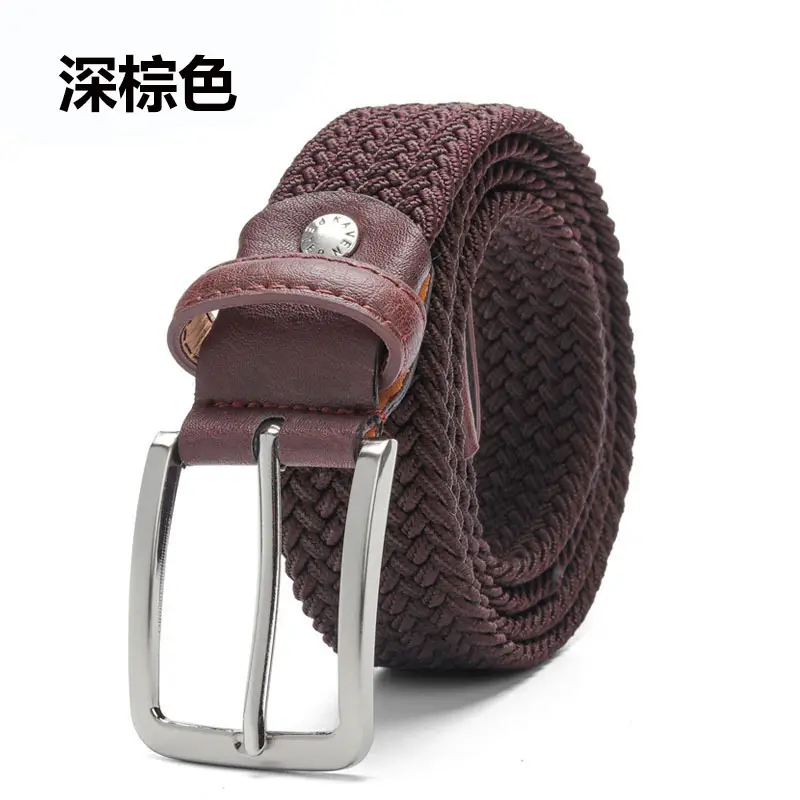 Men's Blue Yellow Braided Elastic Belt with Pin Buckle - Image 3