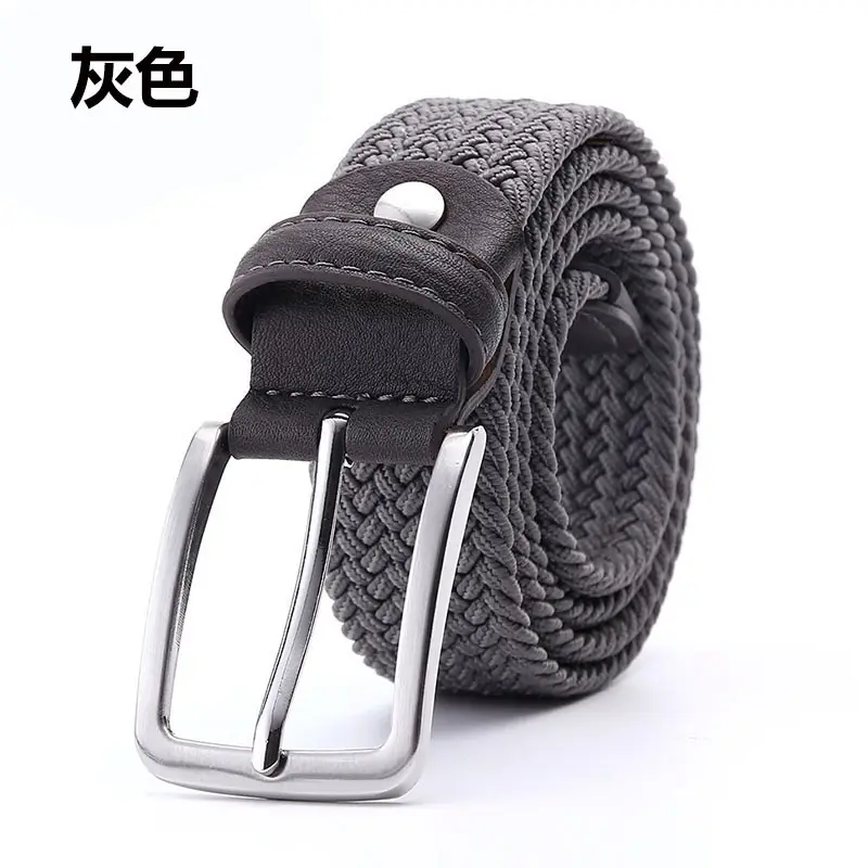 Men's Blue Yellow Braided Elastic Belt with Pin Buckle - Image 4