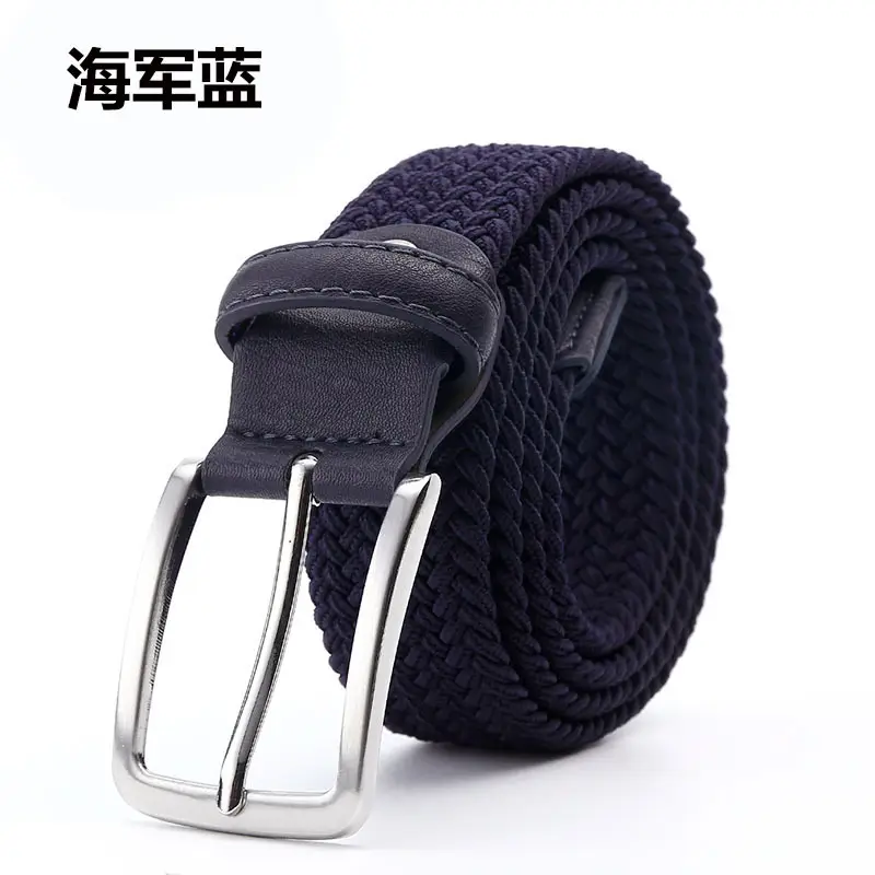 Men's Blue Yellow Braided Elastic Belt with Pin Buckle - Image 5