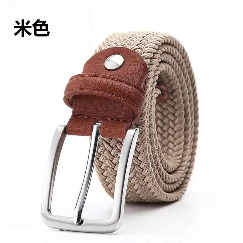 Men's Blue Yellow Braided Elastic Belt with Pin Buckle - Image 6
