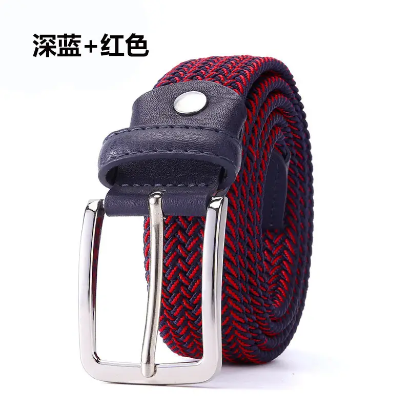 Men's Blue Yellow Braided Elastic Belt with Pin Buckle - Image 7