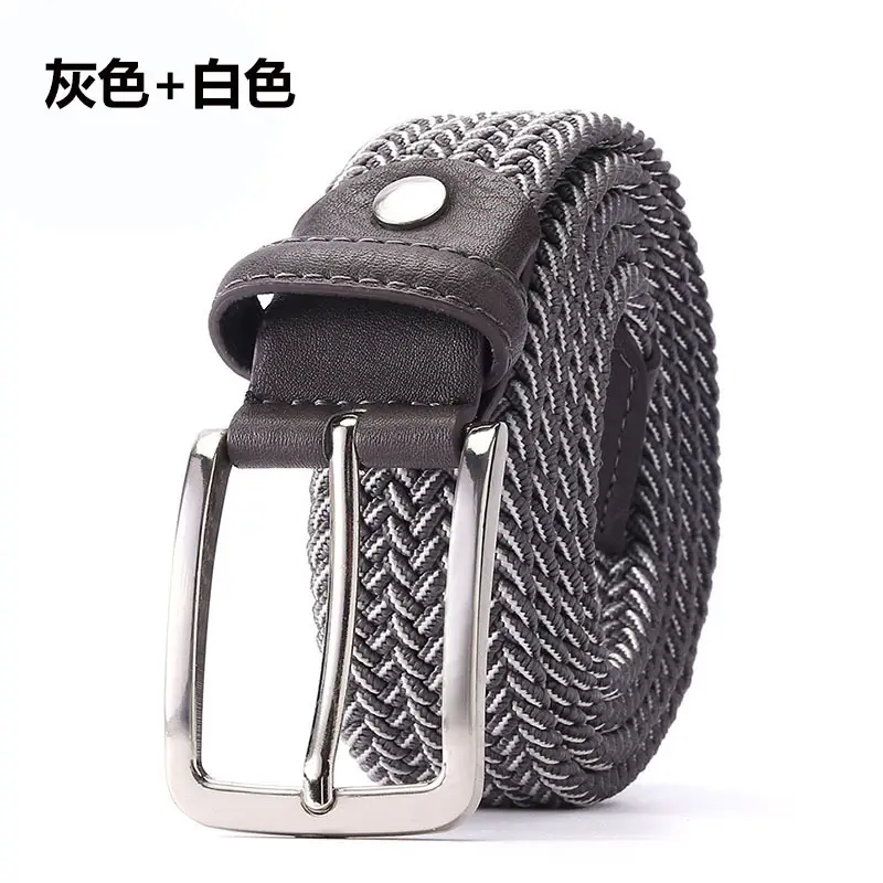Men's Blue Yellow Braided Elastic Belt with Pin Buckle - Image 8