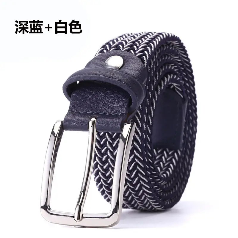 Men's Blue Yellow Braided Elastic Belt with Pin Buckle - Image 9
