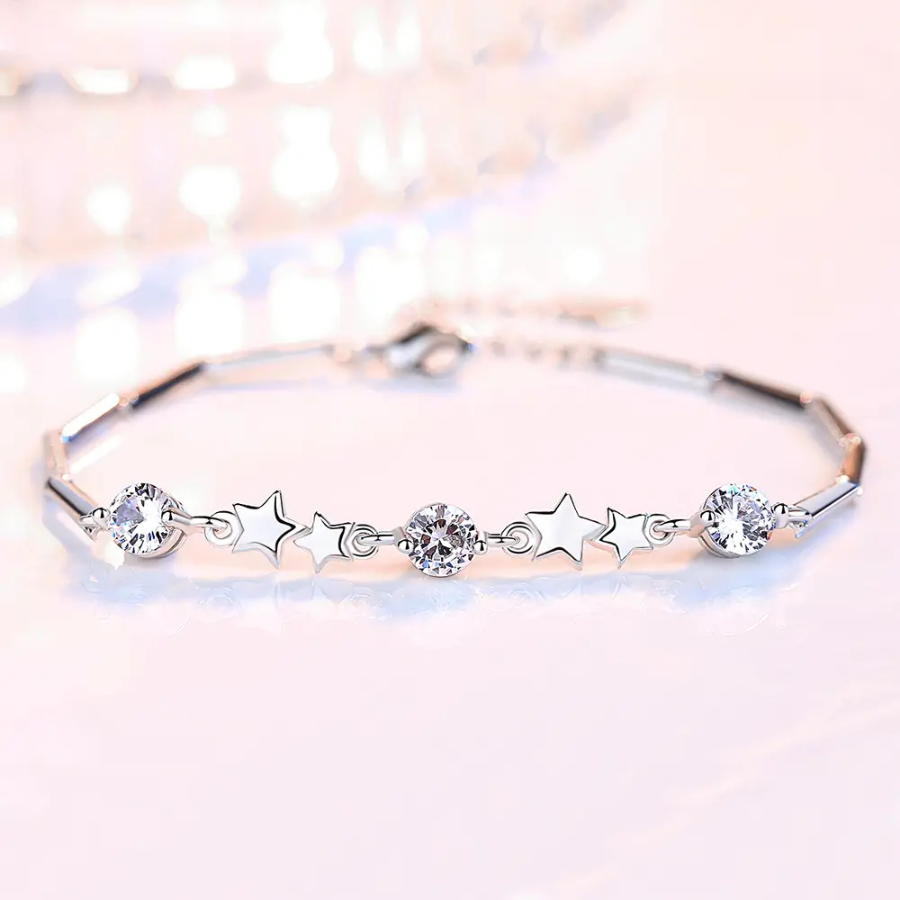 Wei Hua Ri Silver Plated Five Pointed Star Bracelet for Girls