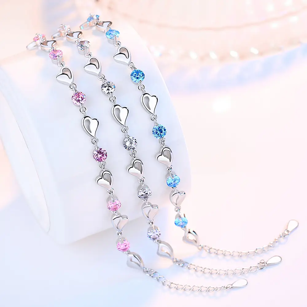 Wei Hua Blue Heart Silver Plated Bracelet for Women - Image 5