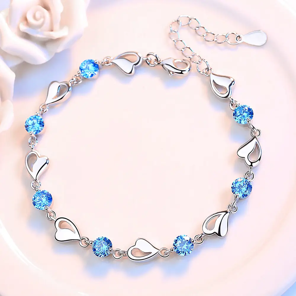 Wei Hua Blue Heart Silver Plated Bracelet for Women - Image 6