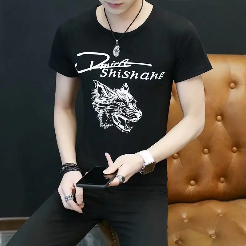 Men Printed T-Shirt White Slim Fit Summer - Image 6