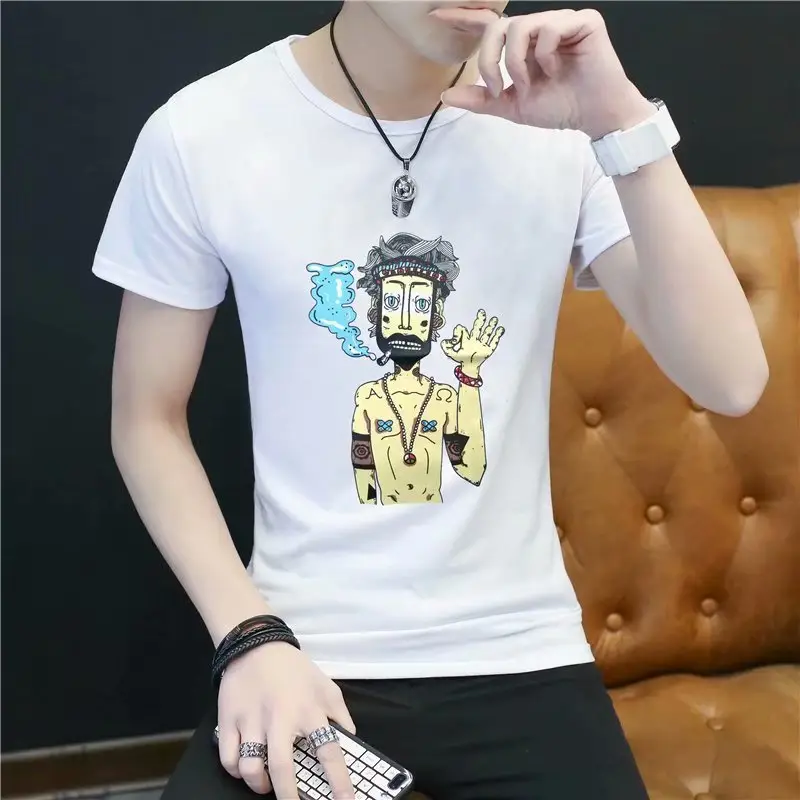 Men Printed T-Shirt White Slim Fit Summer - Image 8