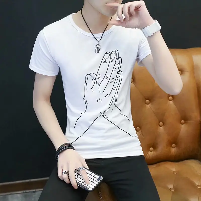 Men Printed T-Shirt White Slim Fit Summer - Image 9
