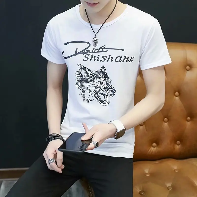 Men Printed T-Shirt White Slim Fit Summer - Image 2