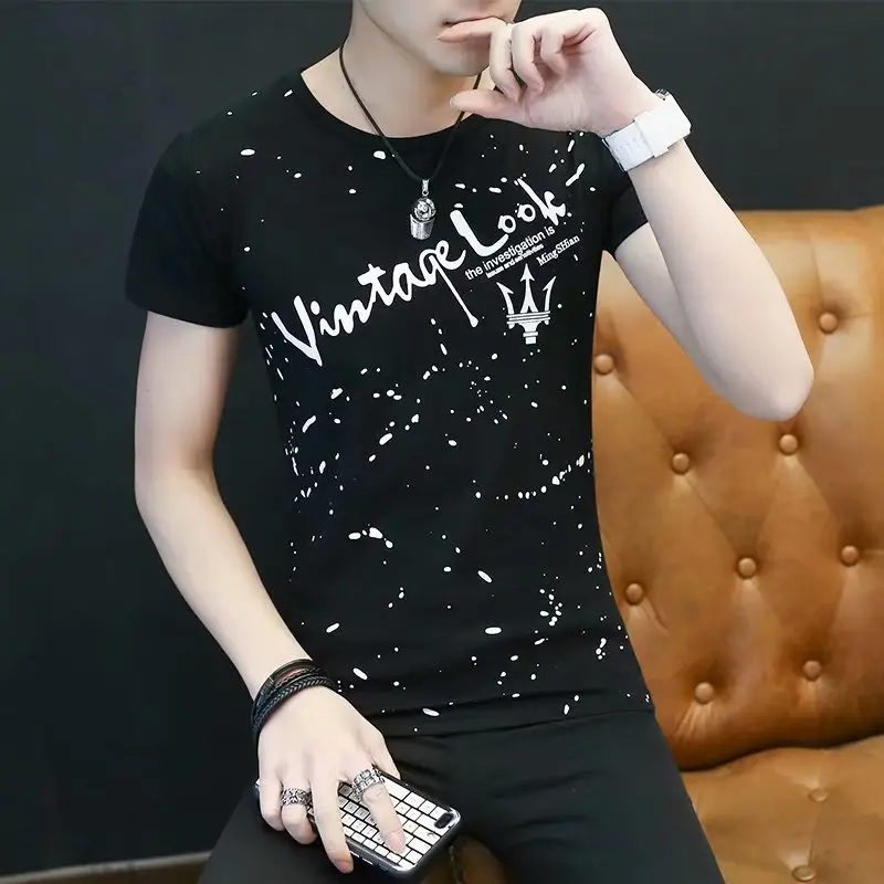 Men Printed T-Shirt White Slim Fit Summer - Image 3