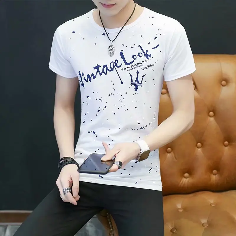 Men Printed T-Shirt White Slim Fit Summer - Image 4