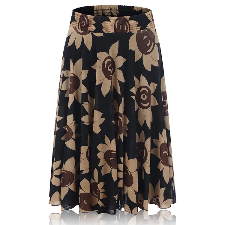Elastic Waist Pleated Ice Silk Floral Skirt for Women