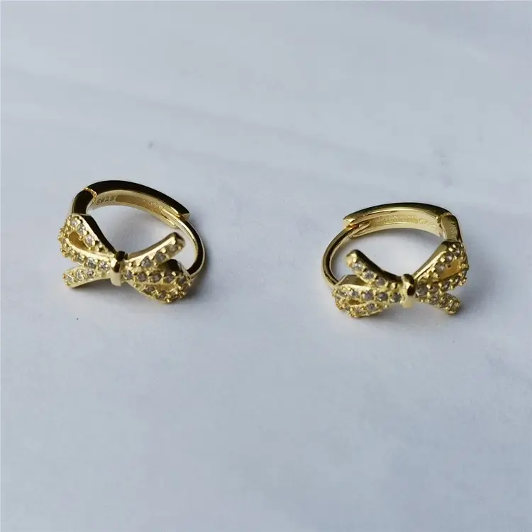 S925 Silver Rhinestone Bow Ear Rings for Women - Image 2